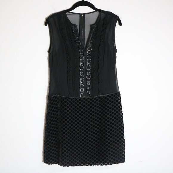 Nanette Lepore Dresses & Skirts - Nanette Lepore Sheer Burnout Velvet Silk Blend Polka Dot Mini Dress 4 Ruffles